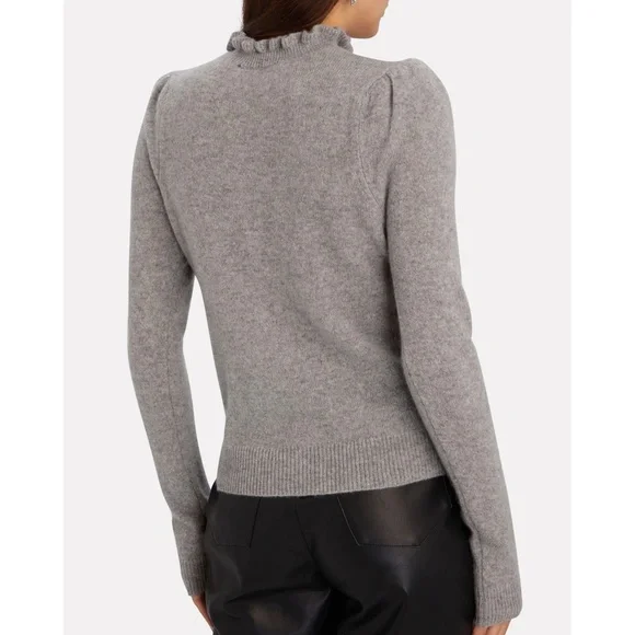 SOLD - NWT Frame Josefine Ruffle Neck Puff Sleeve Cashmere Sweater in Grey S - Picture 2 of 14
